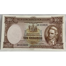 NEW ZEALAND 1956 . TEN 10 SHILLINGS BANKNOTE . SIGN: FLEMING